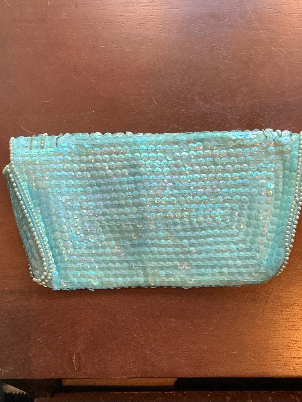 Turquoise LA Regal  Sequin & Pearl Trim VINTAGE Clutch